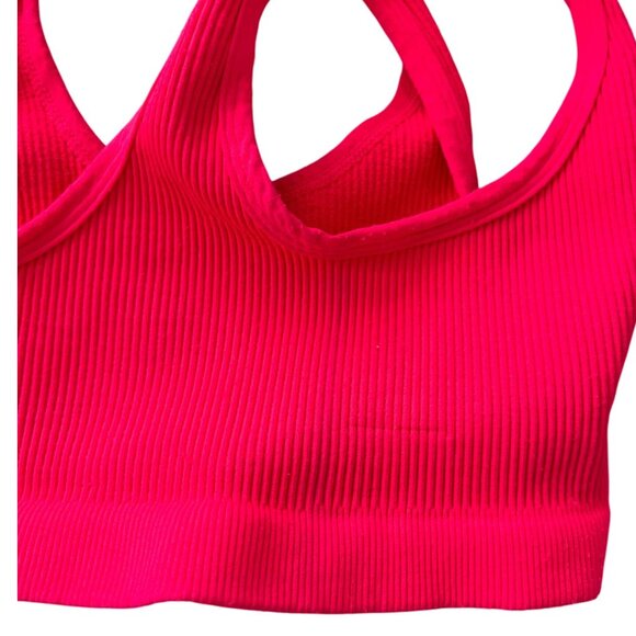 🆕 Free People Movement Ribbed Neon Pink Coral Tank Sports Bra Size XS/S - Picture 7 of 7